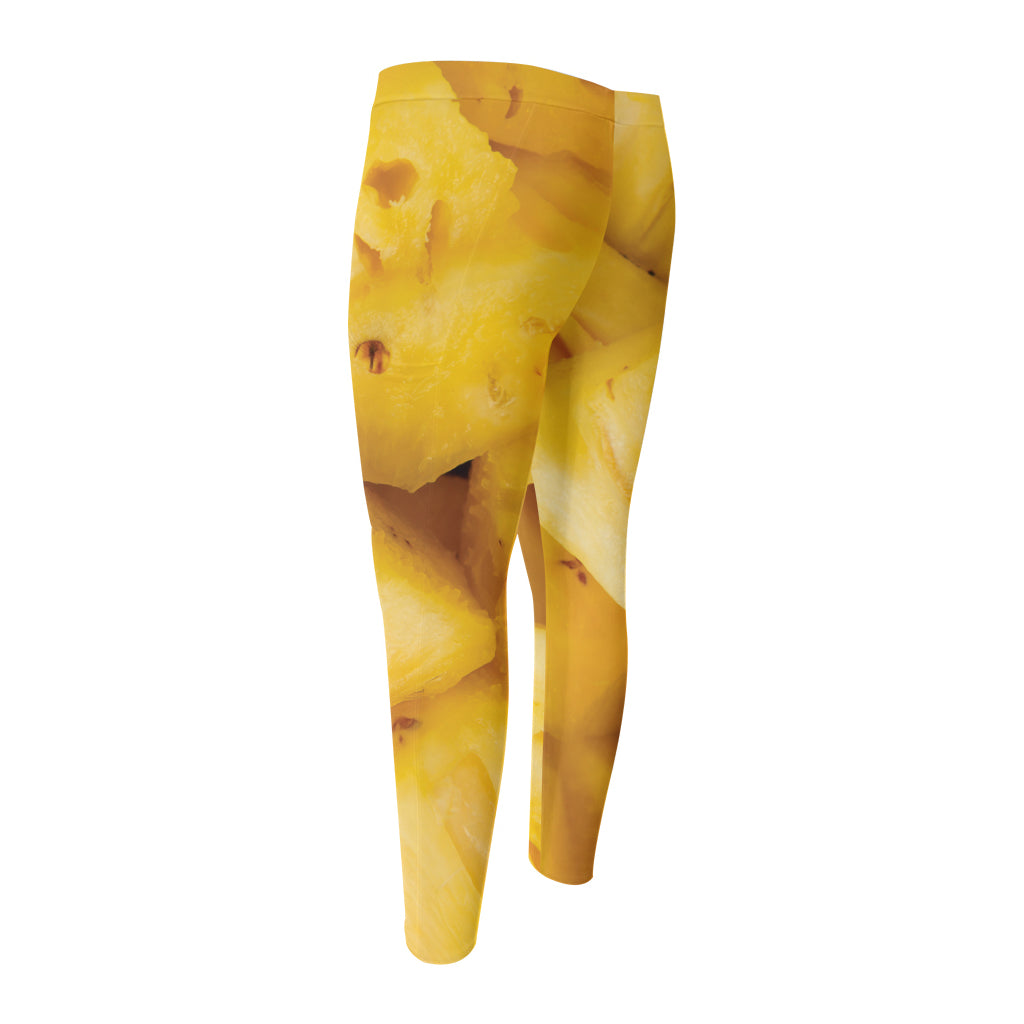 Yellow Pineapple Pieces Print Men's Compression Pants