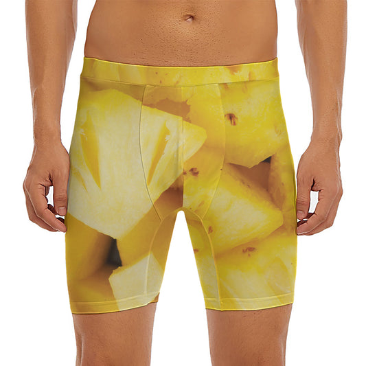 Yellow Pineapple Pieces Print Men's Long Boxer Briefs