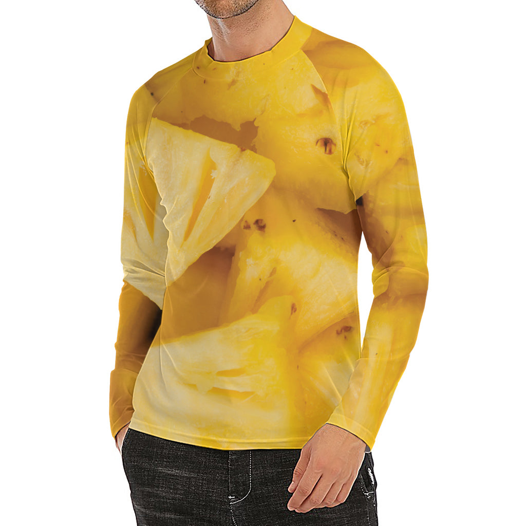 Yellow Pineapple Pieces Print Men's Long Sleeve Rash Guard