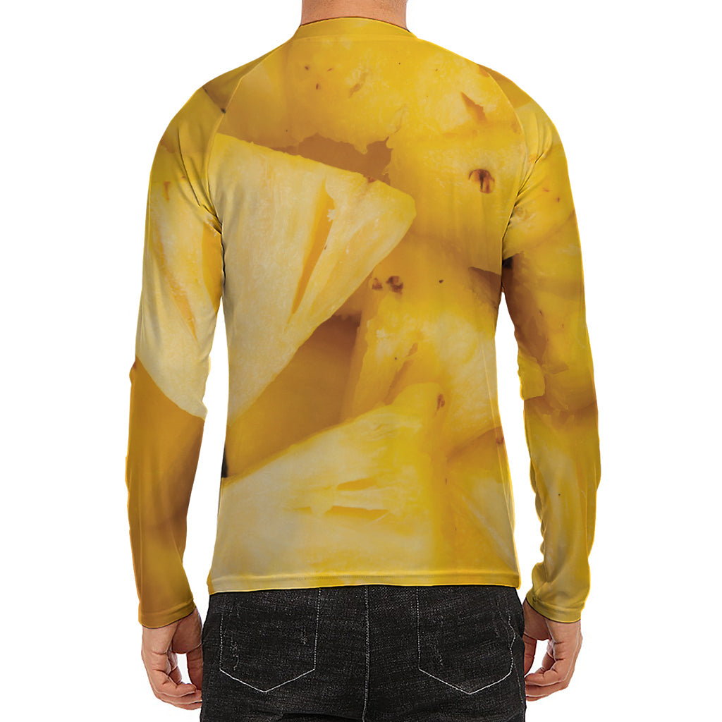 Yellow Pineapple Pieces Print Men's Long Sleeve Rash Guard