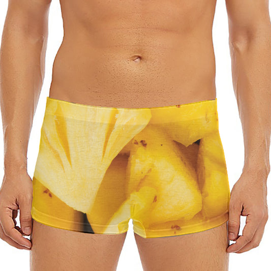 Yellow Pineapple Pieces Print Men's Short Boxer Briefs