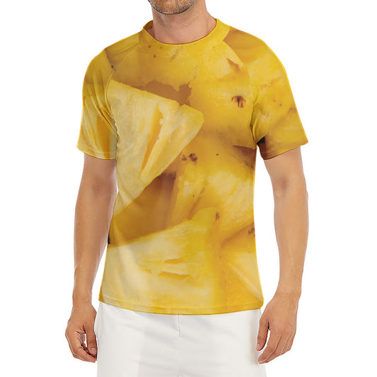 Yellow Pineapple Pieces Print Men's Short Sleeve Rash Guard