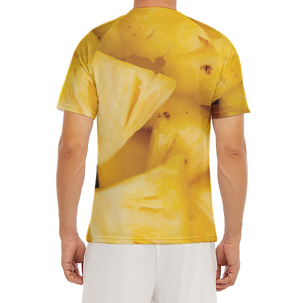 Yellow Pineapple Pieces Print Men's Short Sleeve Rash Guard