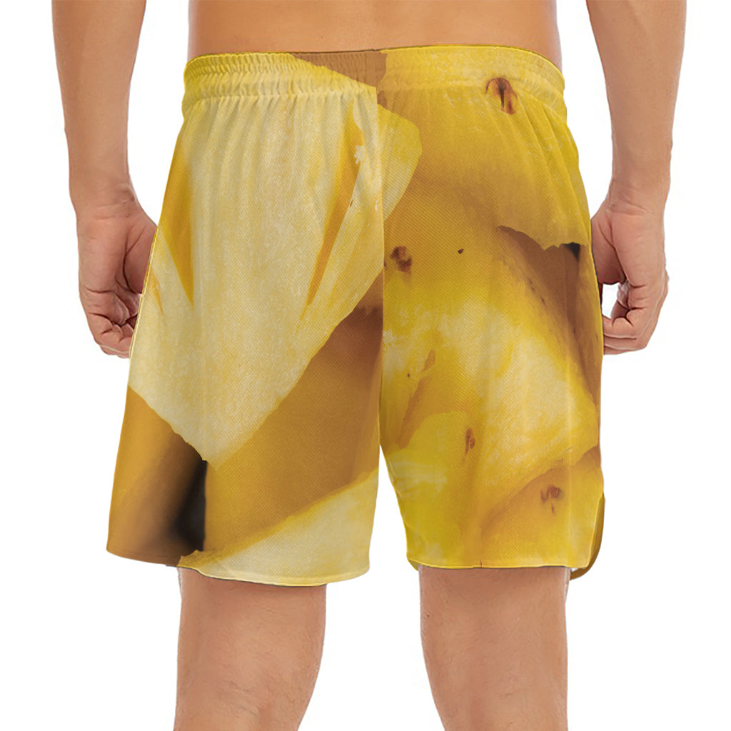 Yellow Pineapple Pieces Print Men's Split Running Shorts