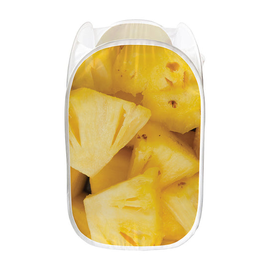 Yellow Pineapple Pieces Print Mesh Laundry Hamper