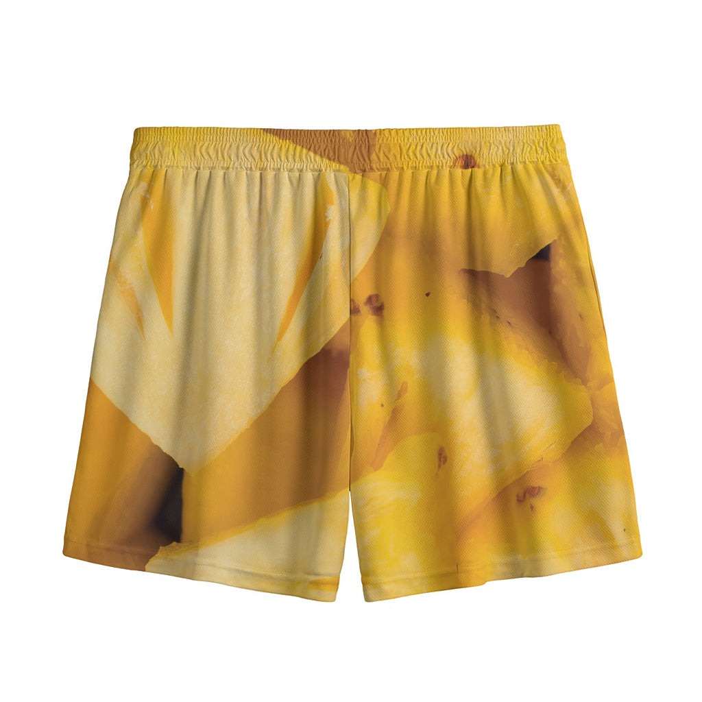 Yellow Pineapple Pieces Print Mesh Shorts