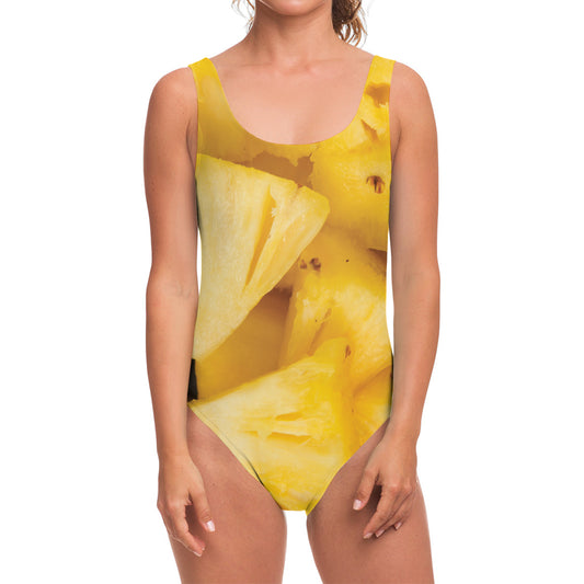 Yellow Pineapple Pieces Print One Piece Swimsuit