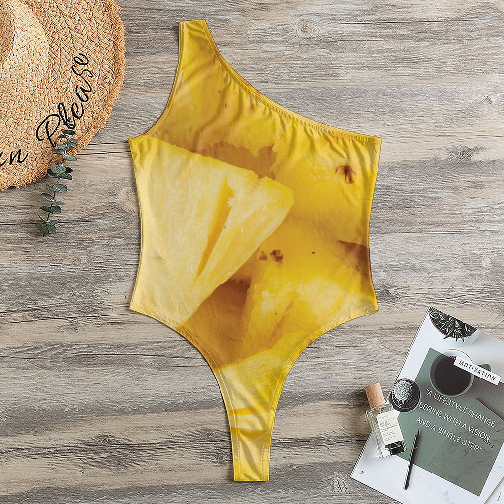 Yellow Pineapple Pieces Print One Shoulder Bodysuit