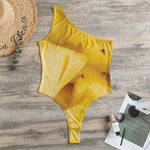 Yellow Pineapple Pieces Print One Shoulder Bodysuit