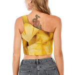 Yellow Pineapple Pieces Print One Shoulder Crop Top