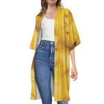 Yellow Pineapple Pieces Print Open Front Beach Cover Up