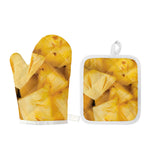 Yellow Pineapple Pieces Print Oven Mitt And Pot Holder Set