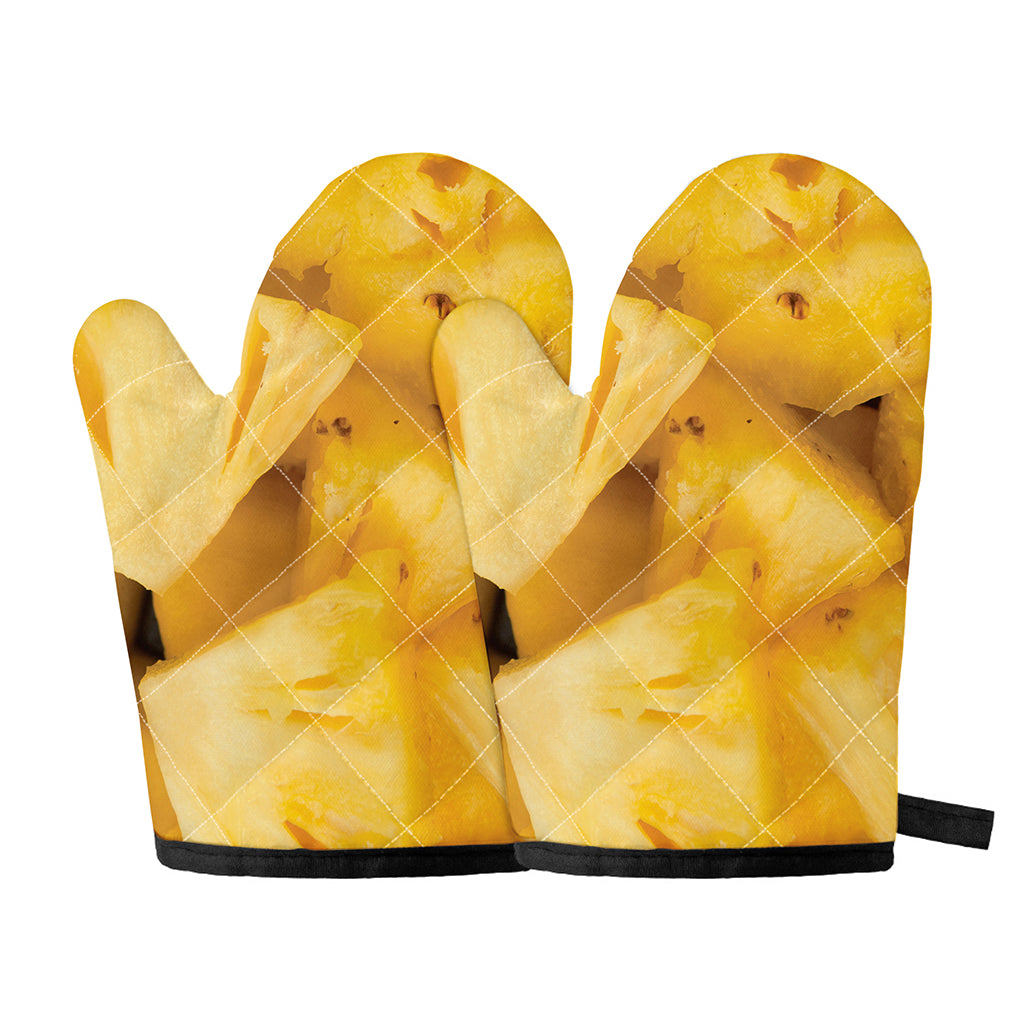 Yellow Pineapple Pieces Print Oven Mitts
