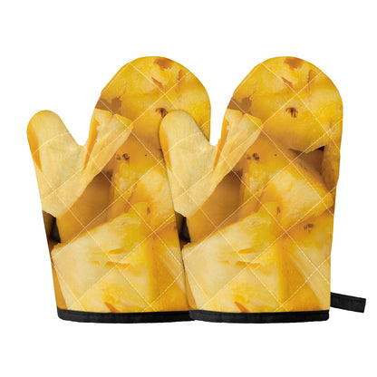 Yellow Pineapple Pieces Print Oven Mitts