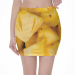 Yellow Pineapple Pieces Print Pencil Mini Skirt