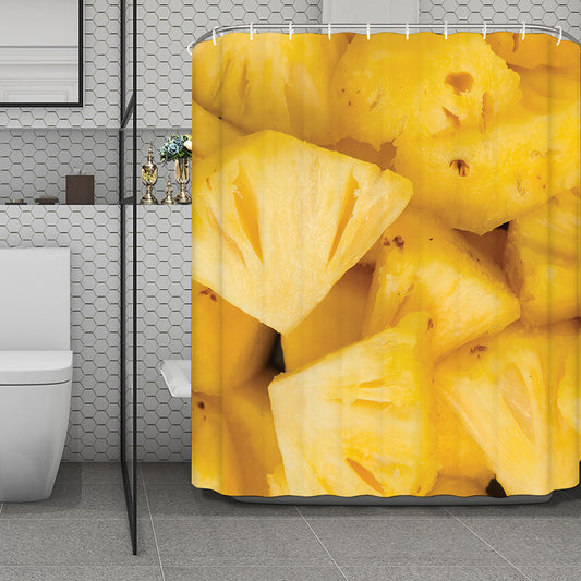 Yellow Pineapple Pieces Print Polyester Shower Curtain
