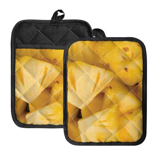 Yellow Pineapple Pieces Print Pot Holders With Pocket