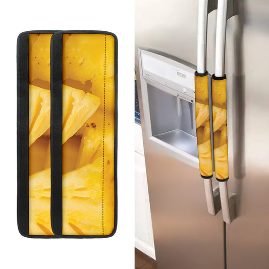 Yellow Pineapple Pieces Print Refrigerator Handle Covers