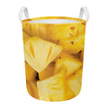 Yellow Pineapple Pieces Print Round Laundry Basket