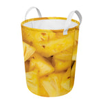 Yellow Pineapple Pieces Print Round Laundry Basket