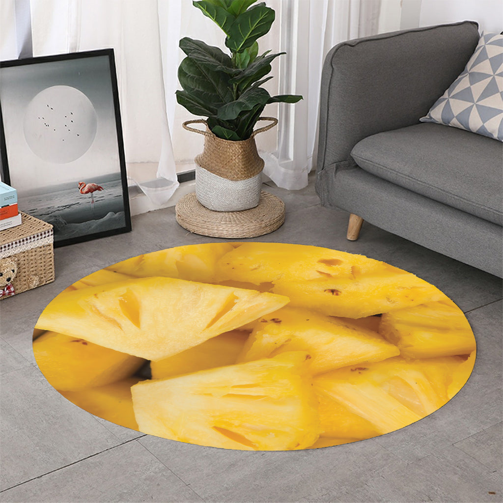 Yellow Pineapple Pieces Print Round Rug