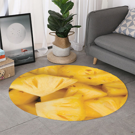 Yellow Pineapple Pieces Print Round Rug