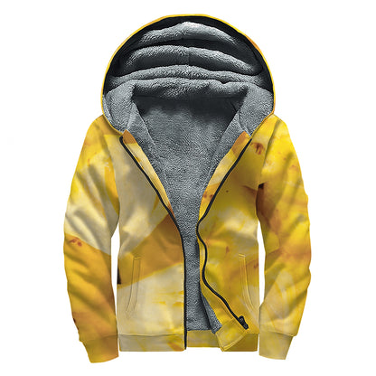 Yellow Pineapple Pieces Print Sherpa Lined Zip Up Hoodie