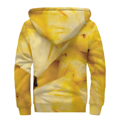Yellow Pineapple Pieces Print Sherpa Lined Zip Up Hoodie
