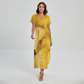 Yellow Pineapple Pieces Print Short Sleeve Maxi Dress