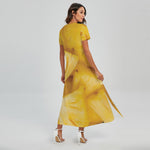 Yellow Pineapple Pieces Print Short Sleeve Maxi Dress