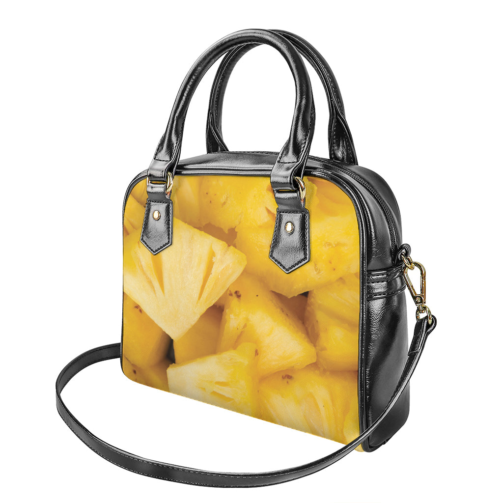 Yellow Pineapple Pieces Print Shoulder Handbag