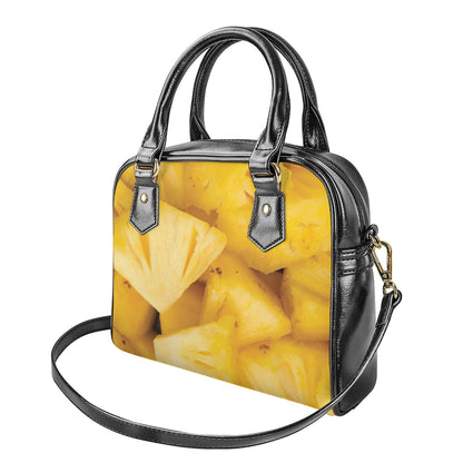 Yellow Pineapple Pieces Print Shoulder Handbag