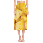 Yellow Pineapple Pieces Print Side Slit Midi Skirt