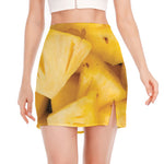 Yellow Pineapple Pieces Print Side Slit Mini Skirt