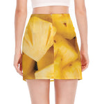 Yellow Pineapple Pieces Print Side Slit Mini Skirt