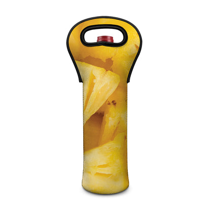 Yellow Pineapple Pieces Print Single Neoprene Wine Tote