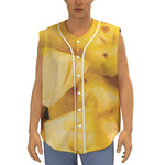 Yellow Pineapple Pieces Print Sleeveless Baseball Jersey