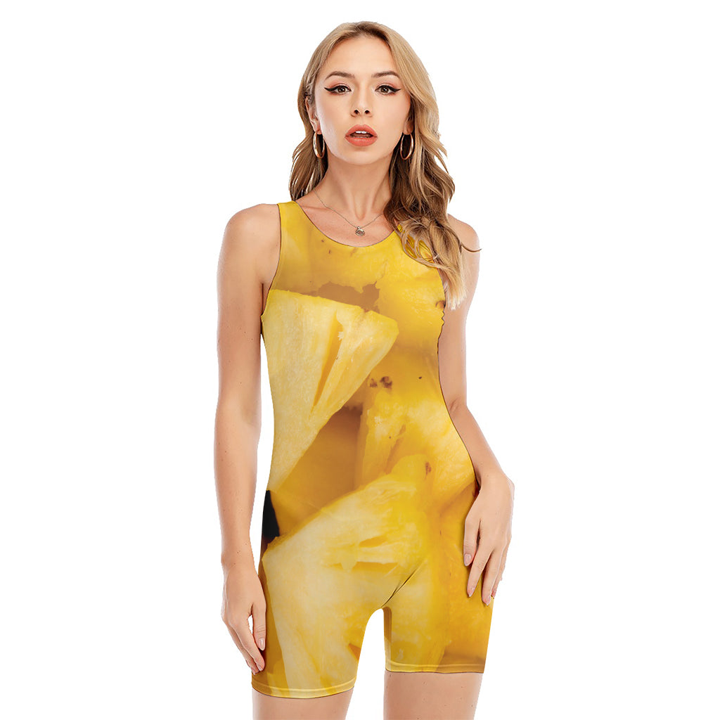 Yellow Pineapple Pieces Print Sleeveless One Piece Swimsuit
