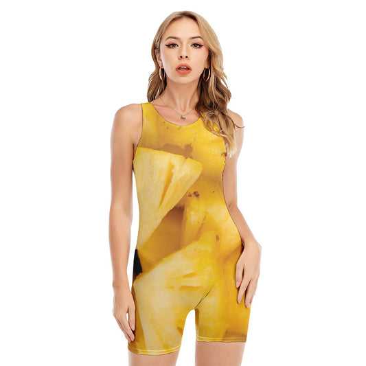 Yellow Pineapple Pieces Print Sleeveless One Piece Swimsuit