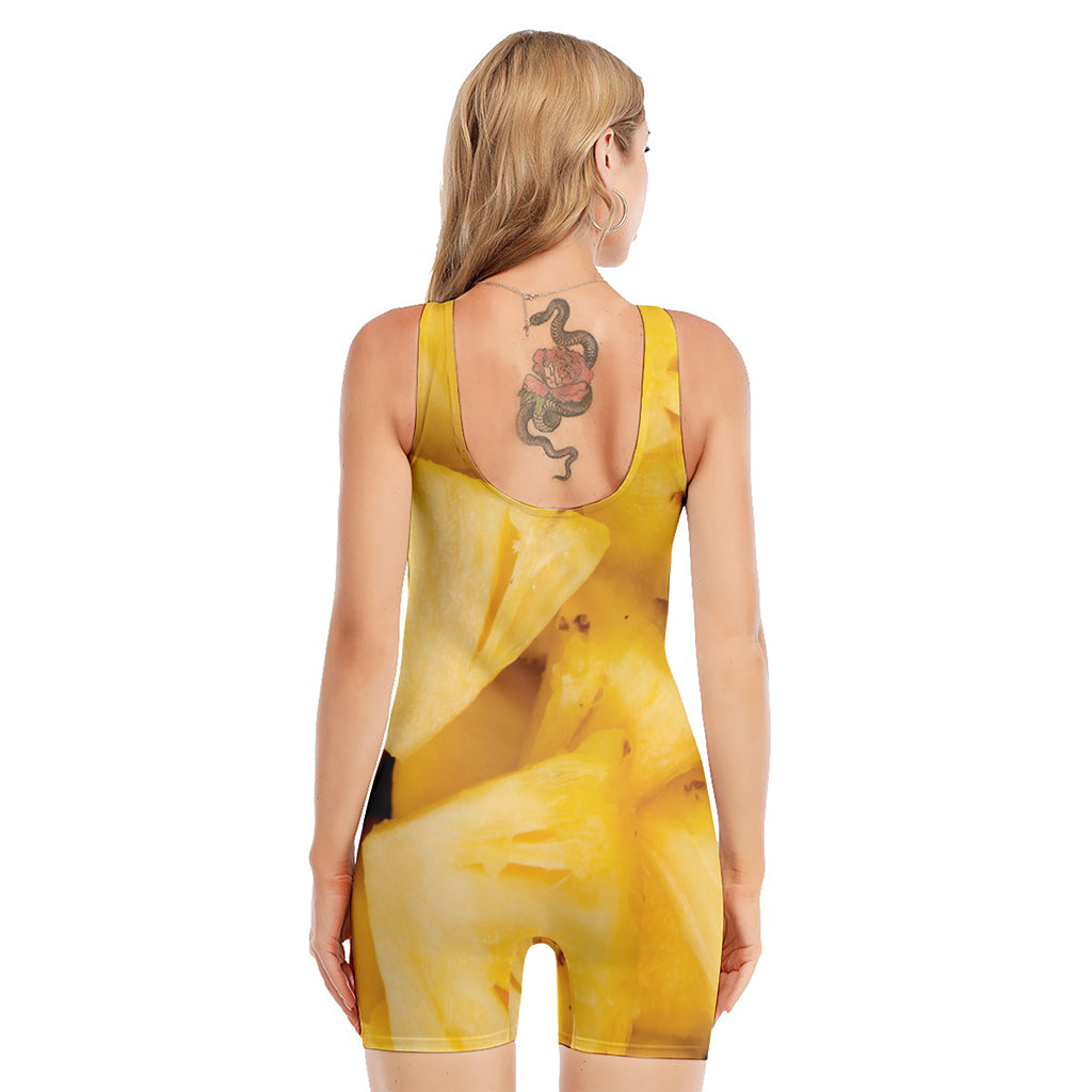 Yellow Pineapple Pieces Print Sleeveless One Piece Swimsuit