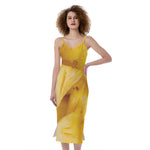 Yellow Pineapple Pieces Print Slim Fit Midi Cami Dress