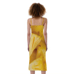 Yellow Pineapple Pieces Print Slim Fit Midi Cami Dress