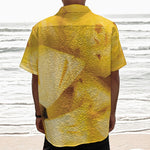 Yellow Pineapple Pieces Print Textured Short Sleeve Shirt
