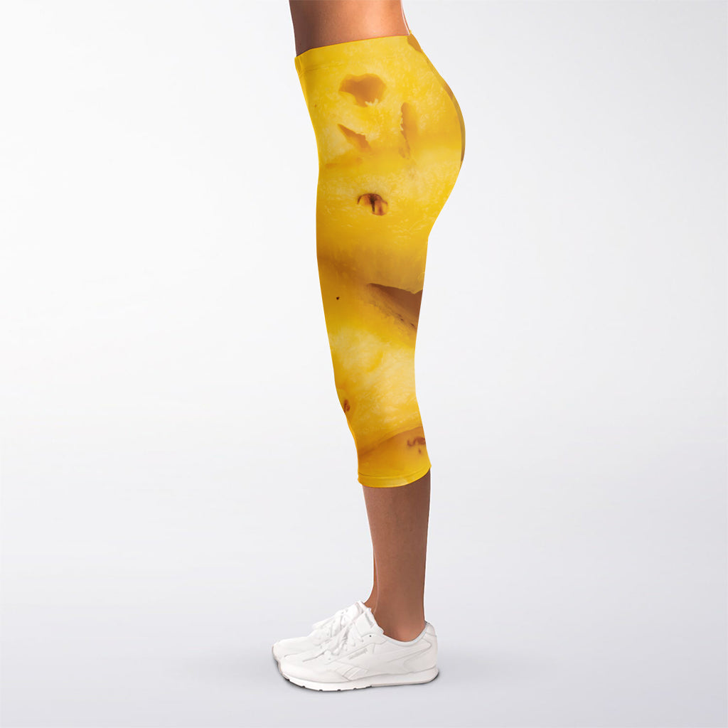 Yellow Pineapple Pieces Print Women's Capri Leggings