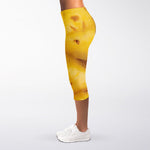 Yellow Pineapple Pieces Print Women's Capri Leggings