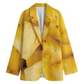 Yellow Pineapple Pieces Print Women's Cotton Blazer