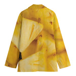 Yellow Pineapple Pieces Print Women's Cotton Blazer