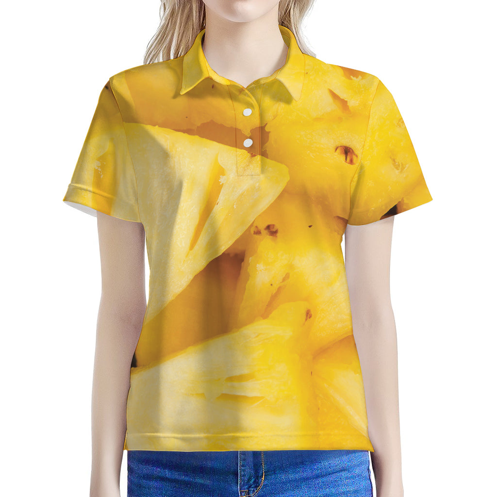 Yellow Pineapple Pieces Print Women's Polo Shirt