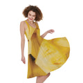 Yellow Pineapple Pieces Print Sleeveless Knee Length Dress