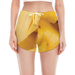 Yellow Pineapple Pieces Print Women's Split Running Shorts